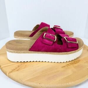 Clarks Lana Beach Slides Platform Sandals Hot Pink Suede Women's Size 10M